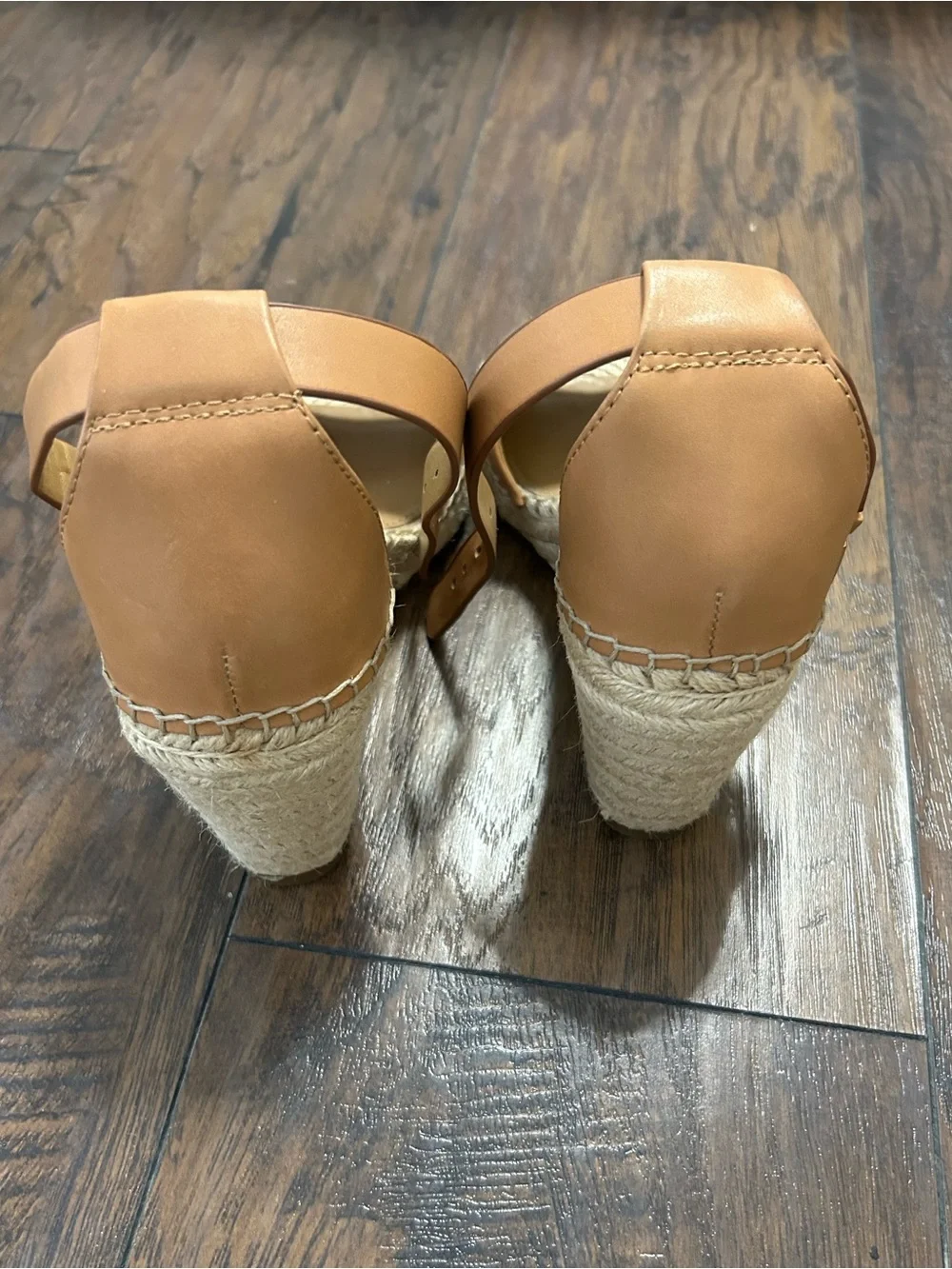 Vince Camuto Tan Leather Espadrille Wedge Sandals with Ankle Strap